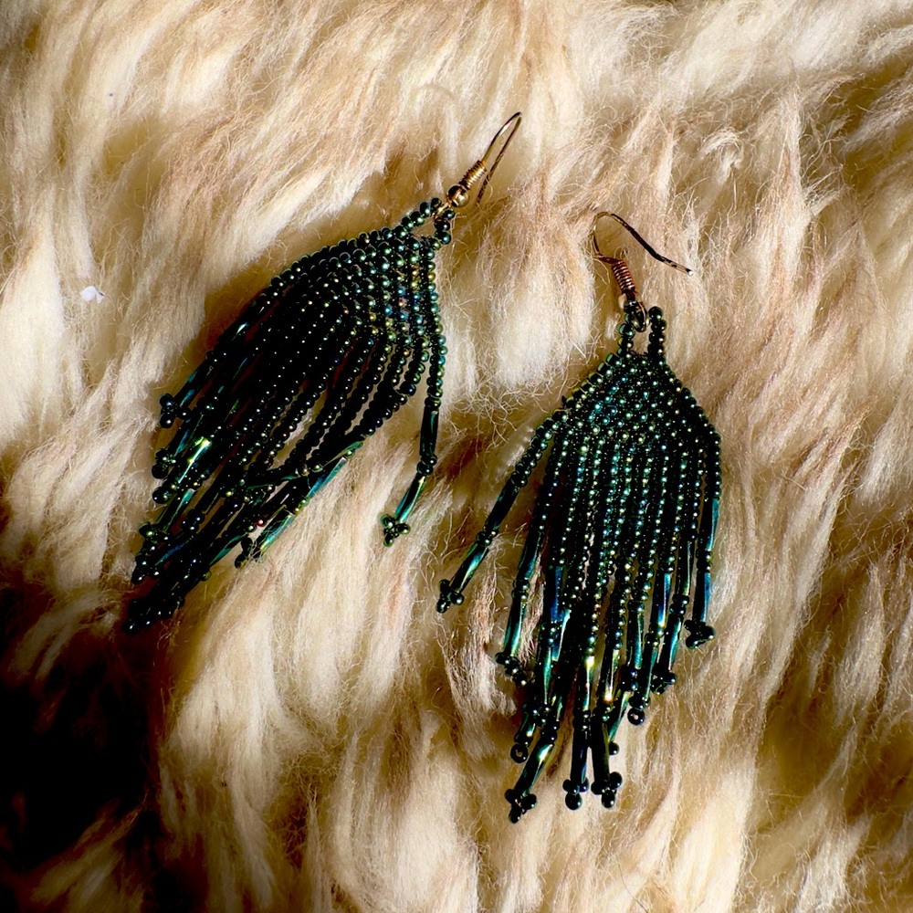 Deep green dangle earrings from MX